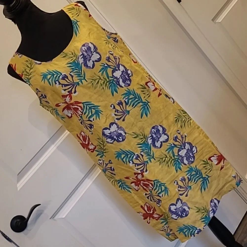 GW Studio Vintage Linen Yellow Floral Shift Dress